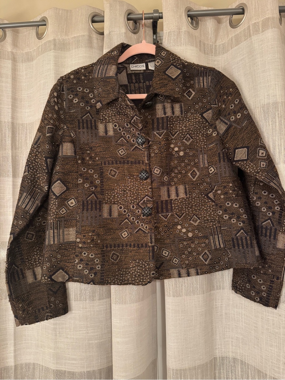 Chico's Brown & Black Geo-Pattern Button Jacket